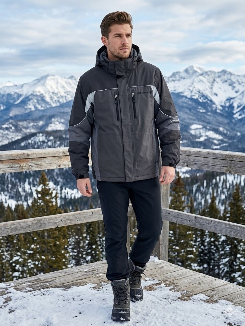Free Country FCXtreme Performance Series Jacket Black Gray Mens Large